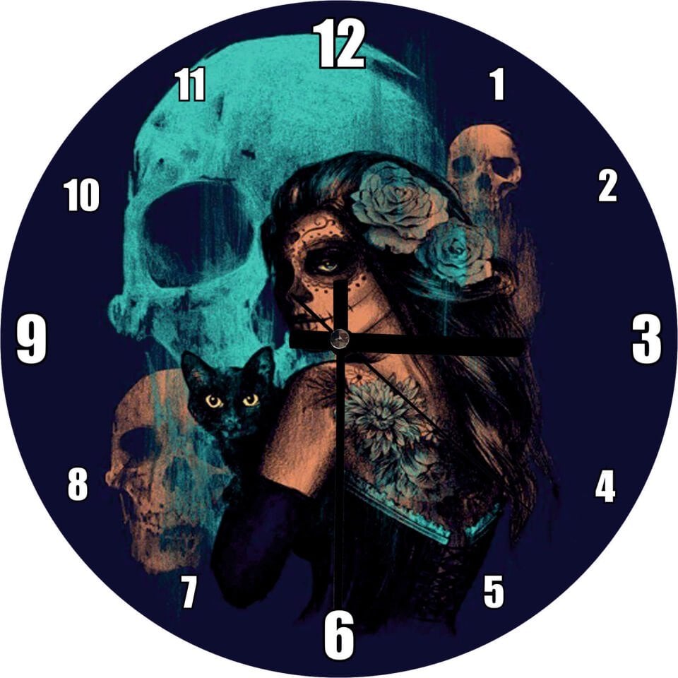 Kurukafalar Karakedi ve Ölü Gelin Mdf Ahşap Duvar Saati