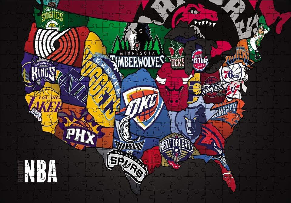 NBA Takım Logoları Puzzle Yapboz MDF Ahşap 255 Parça 34 cm X 49 cm