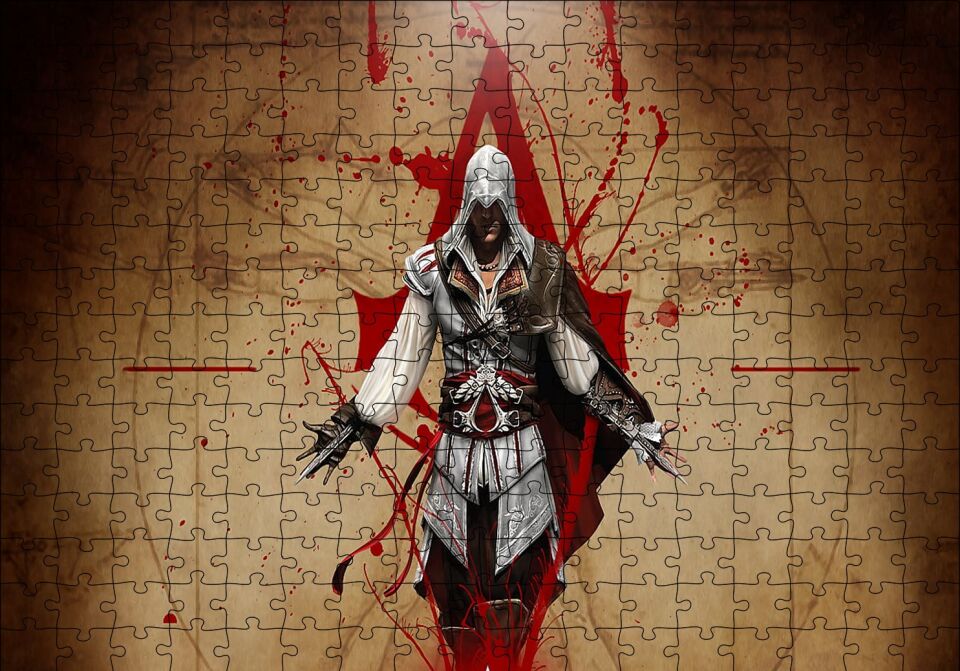 Assassins Creed Suikastçi ve Leonardo Çizimi Puzzle Yapboz MDF Ahşap 255 Parça 34 cm X 49 cm
