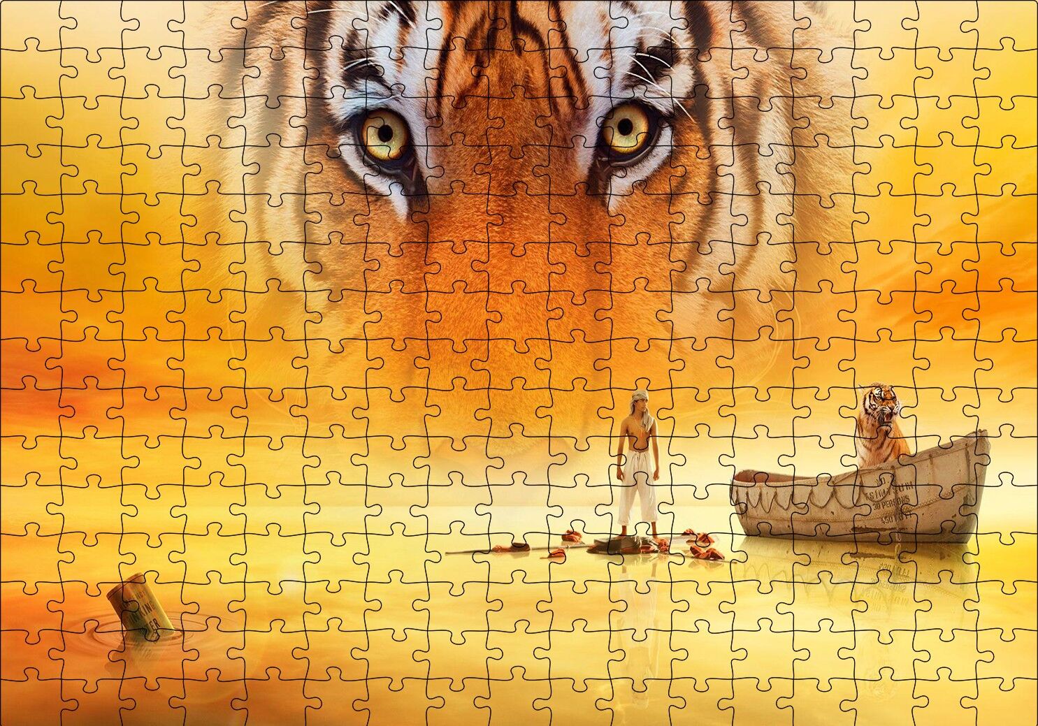 Pi'nin Yaşamı Kaplan Sandal ve Çocuk Puzzle Yapboz MDF Ahşap 255 Parça 34 cm X 49 cm