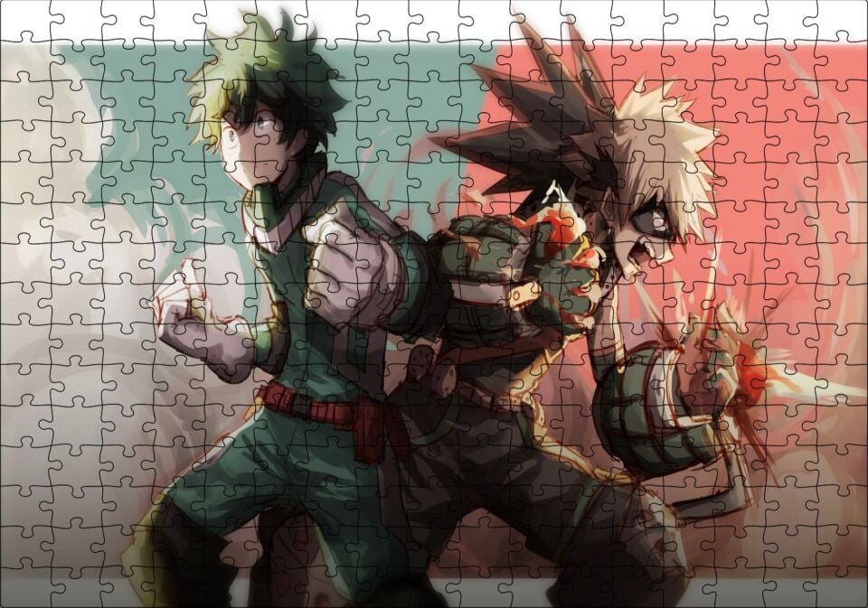 My Hero Academia Young Bakugo ve Midoriya Görseli Puzzle Yapboz MDF Ahşap 255 Parça 34 cm X 49 cm