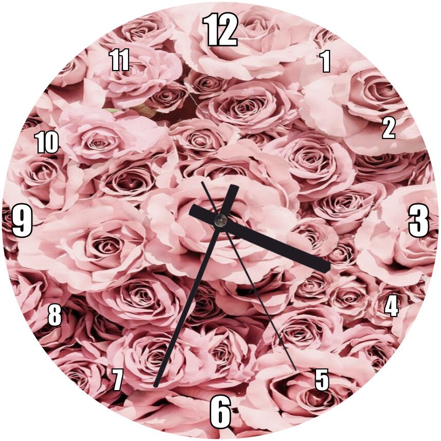 Pembe Güller Mdf Ahşap Duvar Saati 30 cm Çap