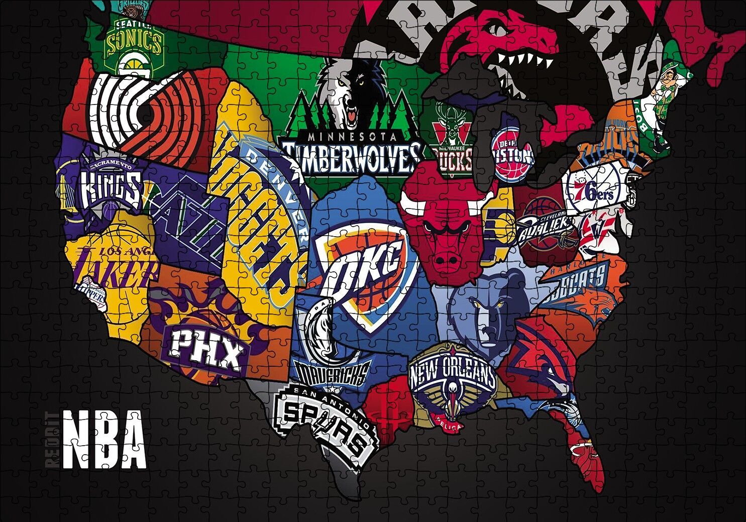 NBA Takım Logoları Puzzle Yapboz MDF Ahşap 500 Parça 49 cm X 68 cm