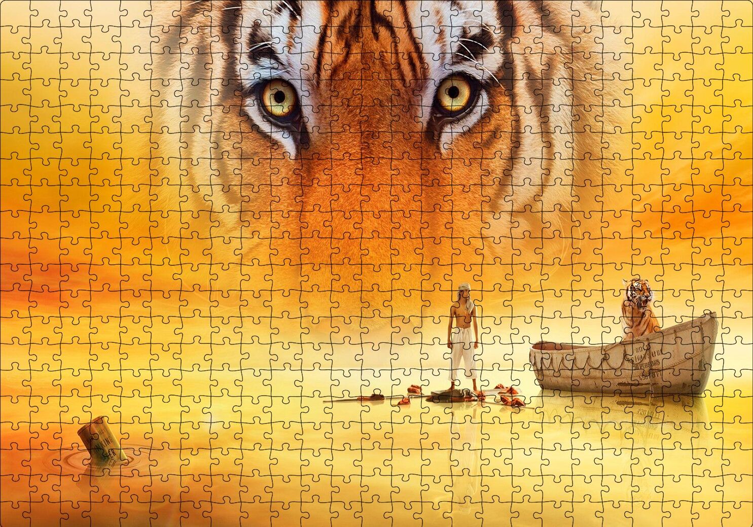 Pi'nin Yaşamı Kaplan Sandal ve Çocuk Puzzle Yapboz MDF Ahşap 500 Parça 49 cm X 68 cm