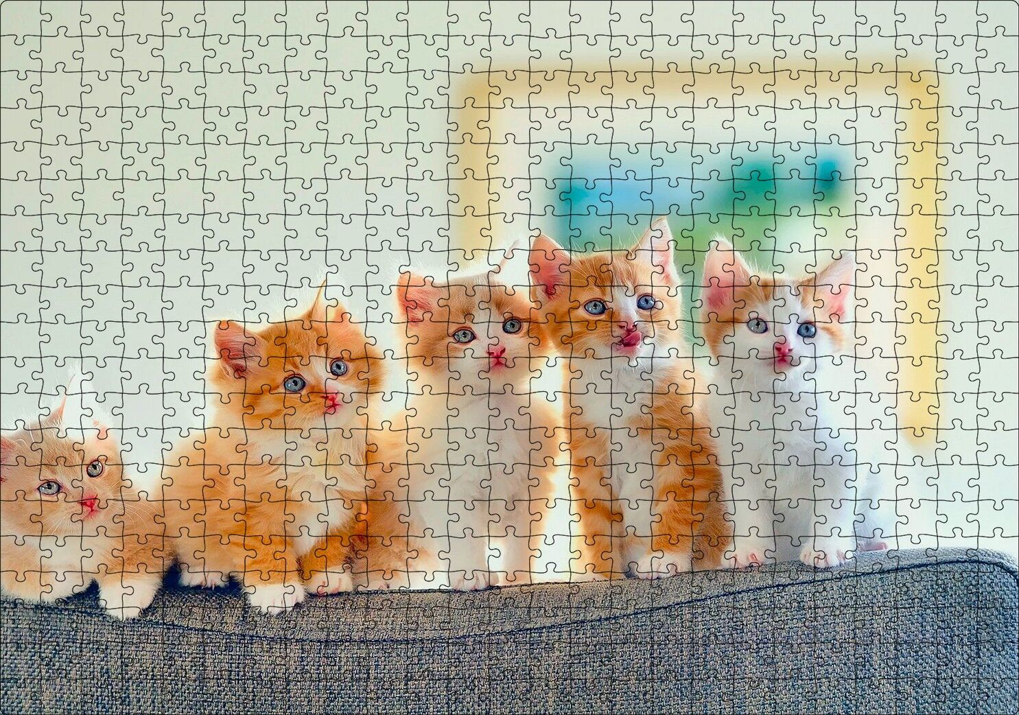Koltukta Sarı Beyaz Yavru Kediler Puzzle Yapboz MDF Ahşap 500 Parça 49 cm X 68 cm