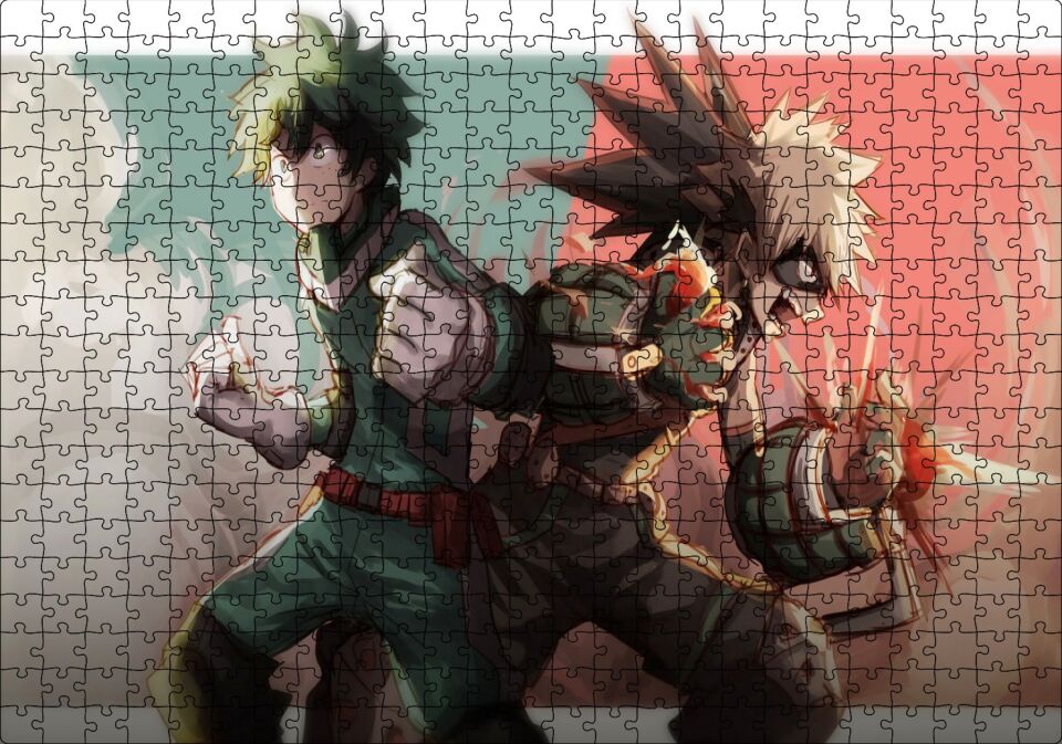 My Hero Academia Young Bakugo ve Midoriya Görseli Puzzle Yapboz MDF Ahşap 500 Parça 49 cm X 68 cm