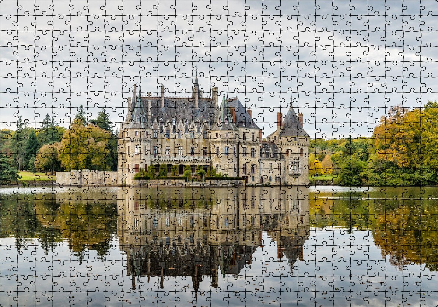 Göl Kıyısındaki Görkemli Şato ve Orman Puzzle Yapboz MDF Ahşap 500 Parça 49 cm X 68 cm