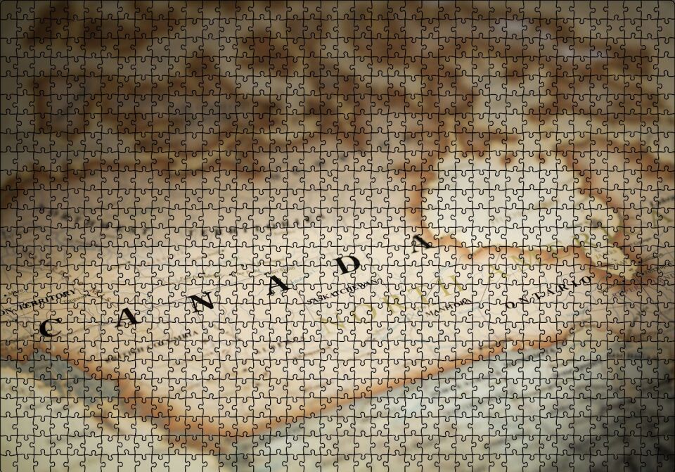Harita Üzerinde Yakın Plan Kanada Puzzle Yapboz MDF Ahşap 1000 Parça 49 cm X 68 cm