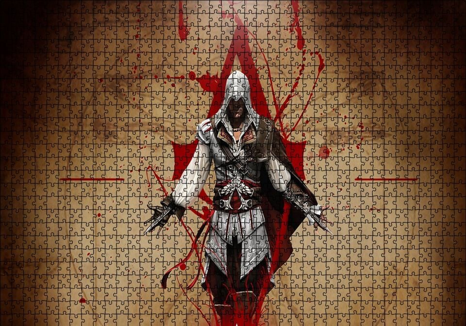 Assassins Creed Suikastçi ve Leonardo Çizimi Puzzle Yapboz MDF Ahşap 1000 Parça 49 cm X 68 cm