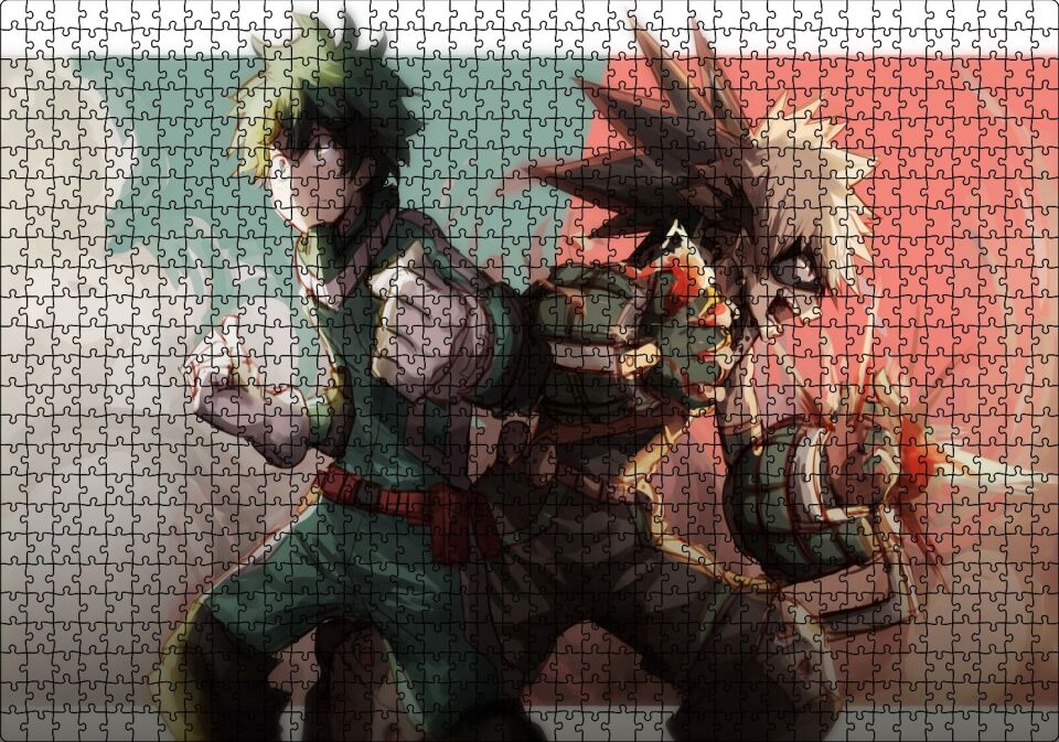 My Hero Academia Young Bakugo ve Midoriya Görseli Puzzle Yapboz MDF Ahşap 1000 Parça 49 cm X 68 cm