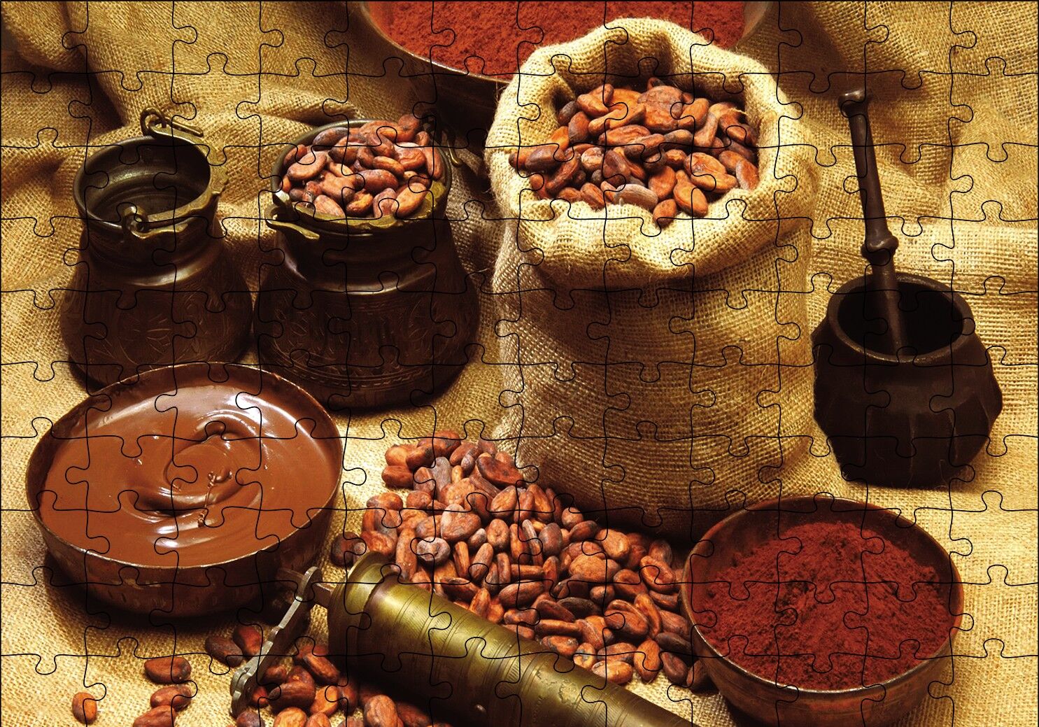Kahve Çikolata Makine Puzzle Yapboz MDF Ahşap 120 Parça 24 cm X 34 cm