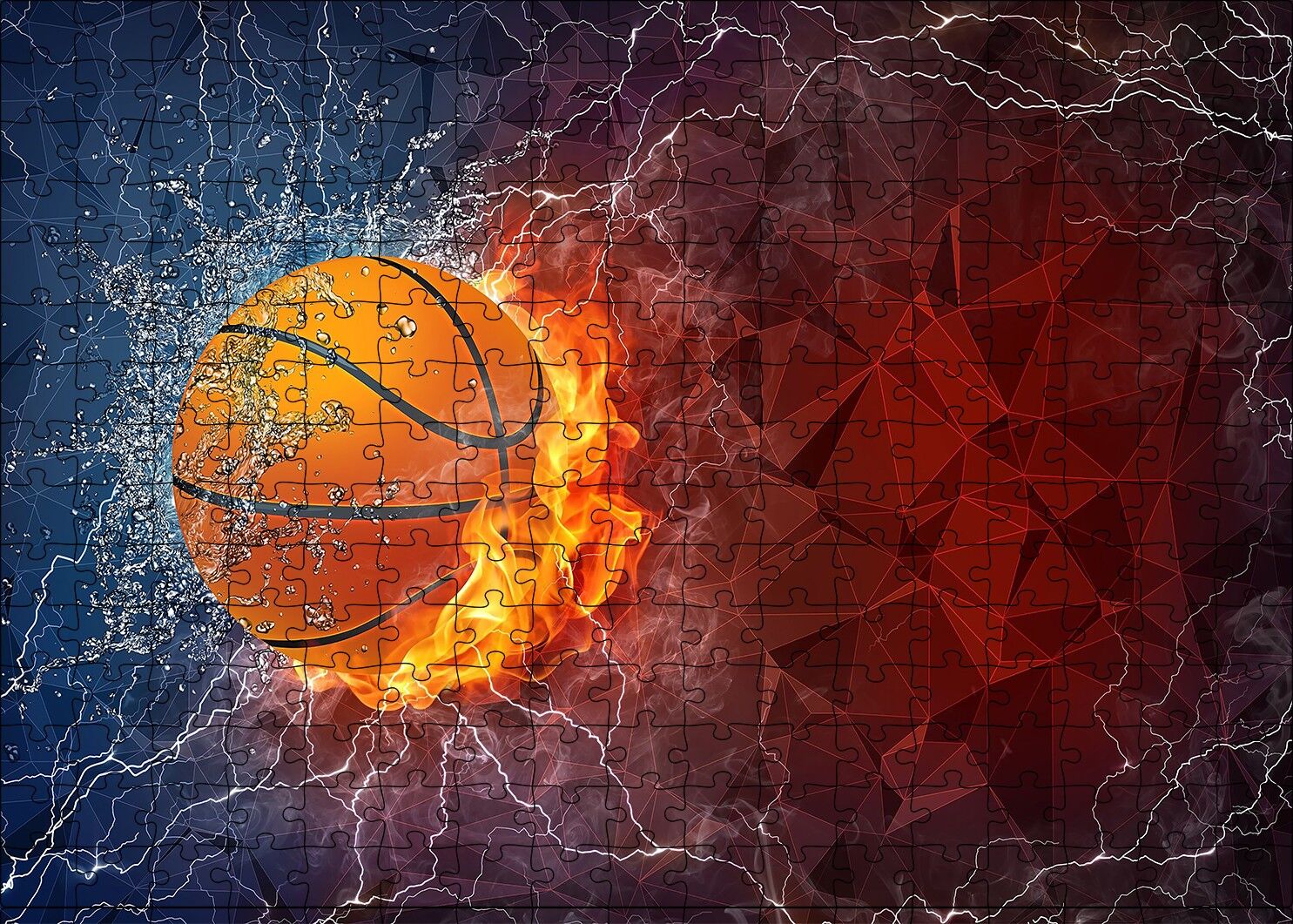 Alev Buz Basketbol Topu Puzzle Yapboz MDF Ahşap 255 Parça 34 cm X 49 cm