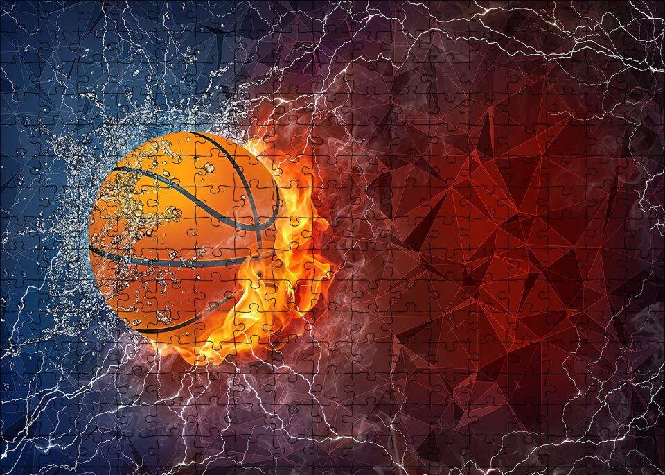 Alev Buz Basketbol Topu Puzzle Yapboz MDF Ahşap 255 Parça 34 cm X 49 cm