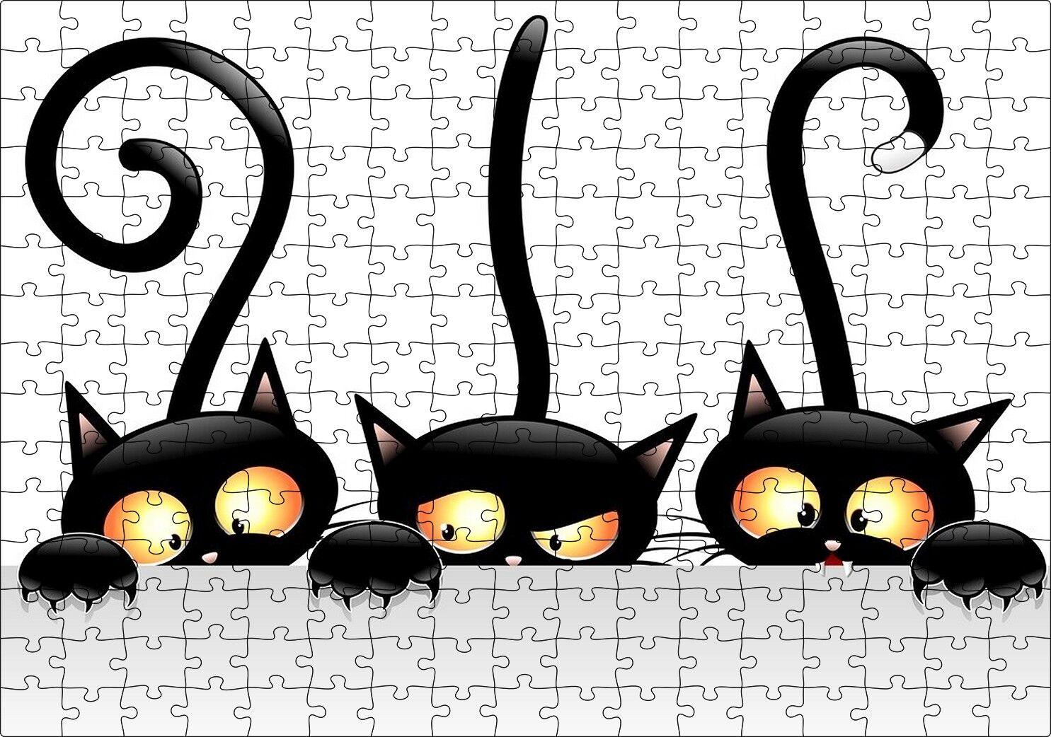 Komik Üç Kedi Görseli Puzzle Yapboz MDF Ahşap 255 Parça 34 cm X 49 cm