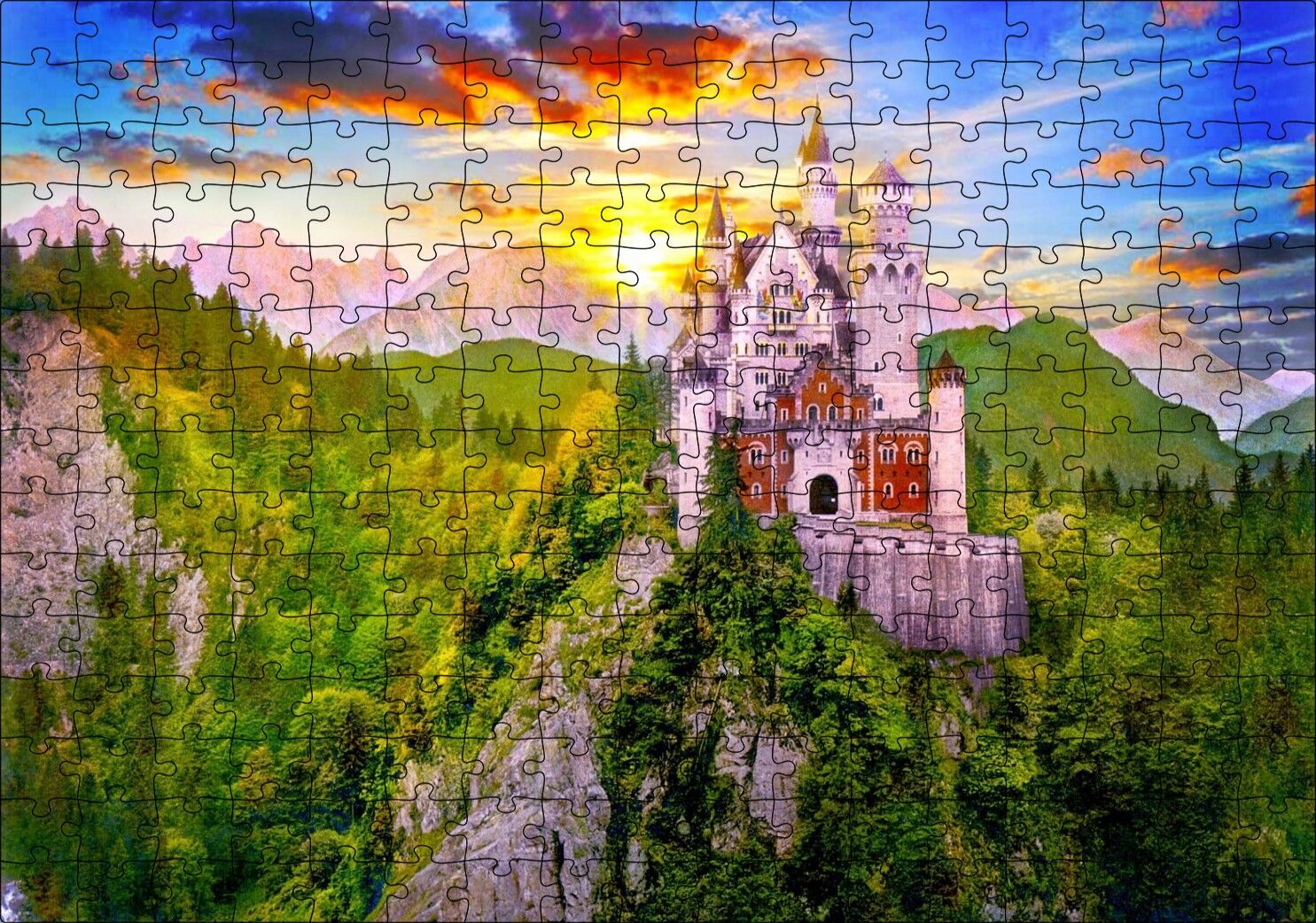 Neuschwanstein Masal Kalesi Almanya Puzzle Yapboz MDF Ahşap 255 Parça 34 cm X 49 cm