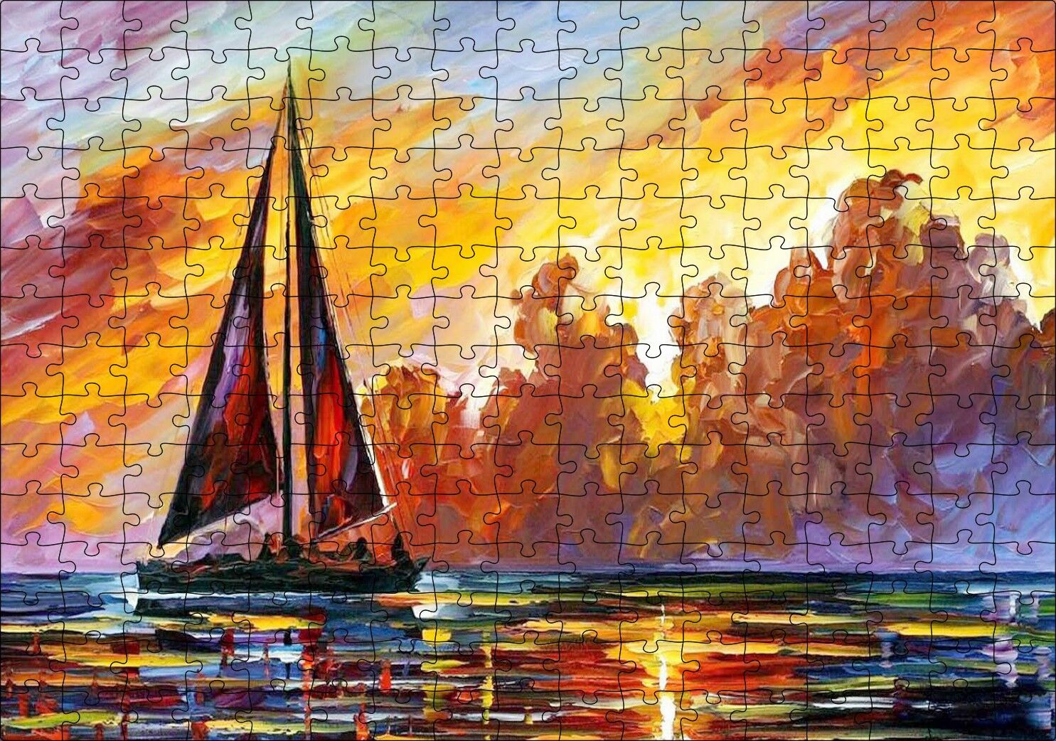 Yelkenli Teknede Seyat Puzzle Yapboz MDF Ahşap 255 Parça 34 cm X 49 cm