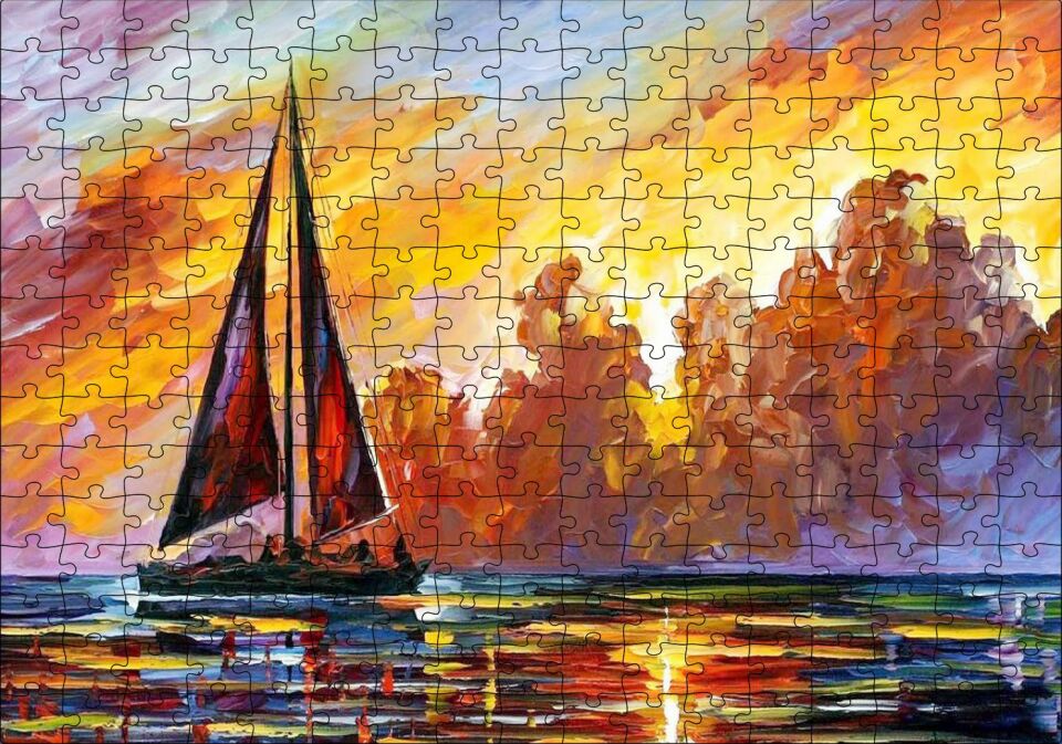 Yelkenli Teknede Seyat Puzzle Yapboz MDF Ahşap 255 Parça 34 cm X 49 cm