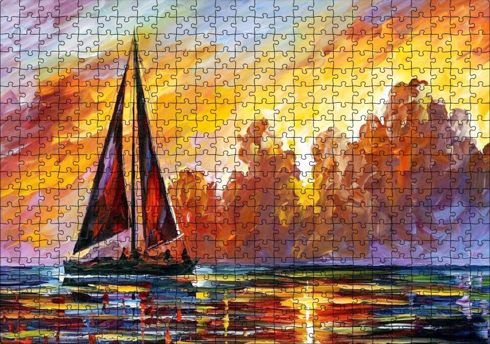 Yelkenli Teknede Seyat Puzzle Yapboz MDF Ahşap 500 Parça 49 cm X 68 cm