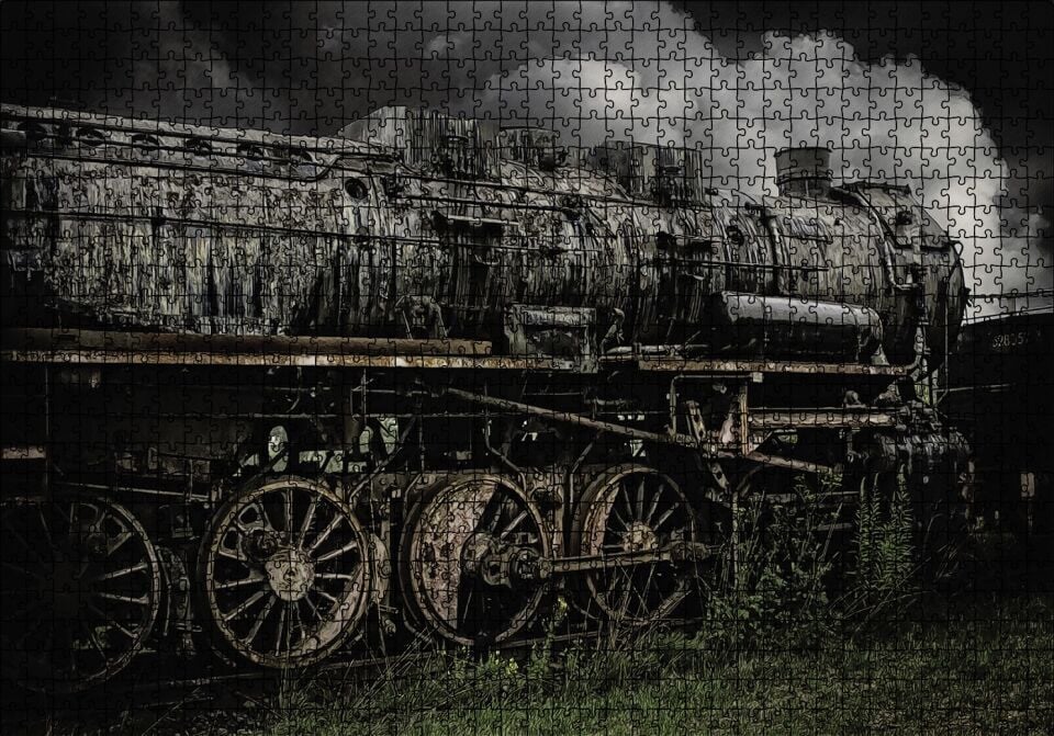 Nostaljik Buharlı Tren Puzzle Yapboz MDF Ahşap 1000 Parça 49 cm X 68 cm