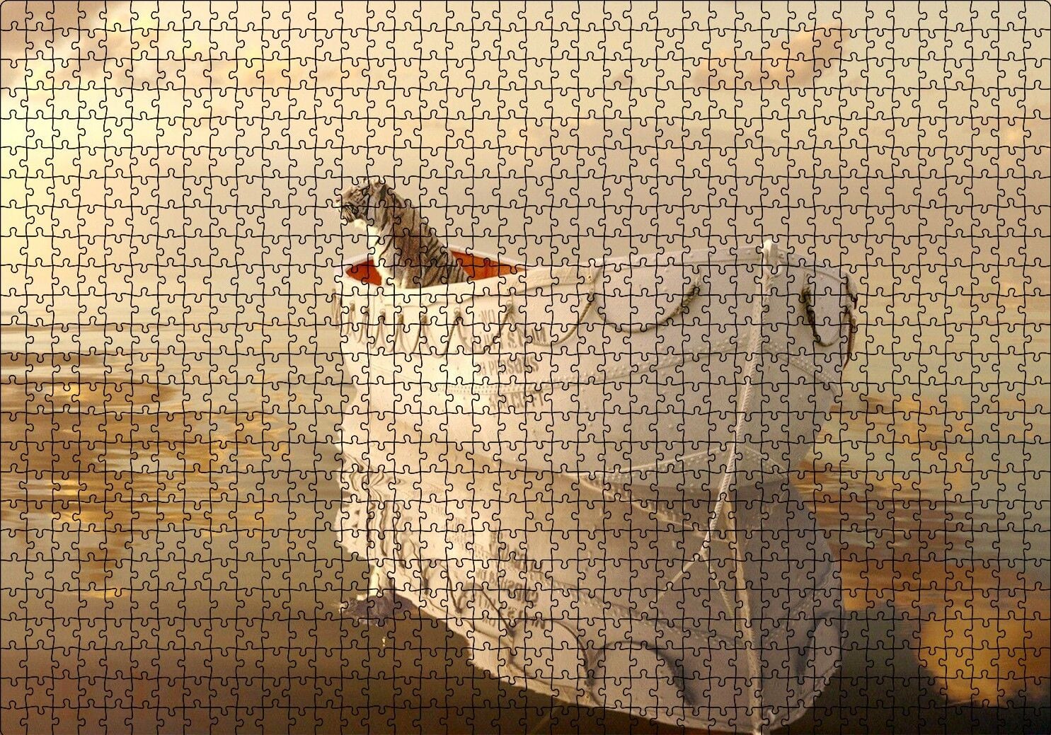 Pi'nin Yaşamı Kaplan ve Sandal Puzzle Yapboz MDF Ahşap 1000 Parça 49 cm X 68 cm