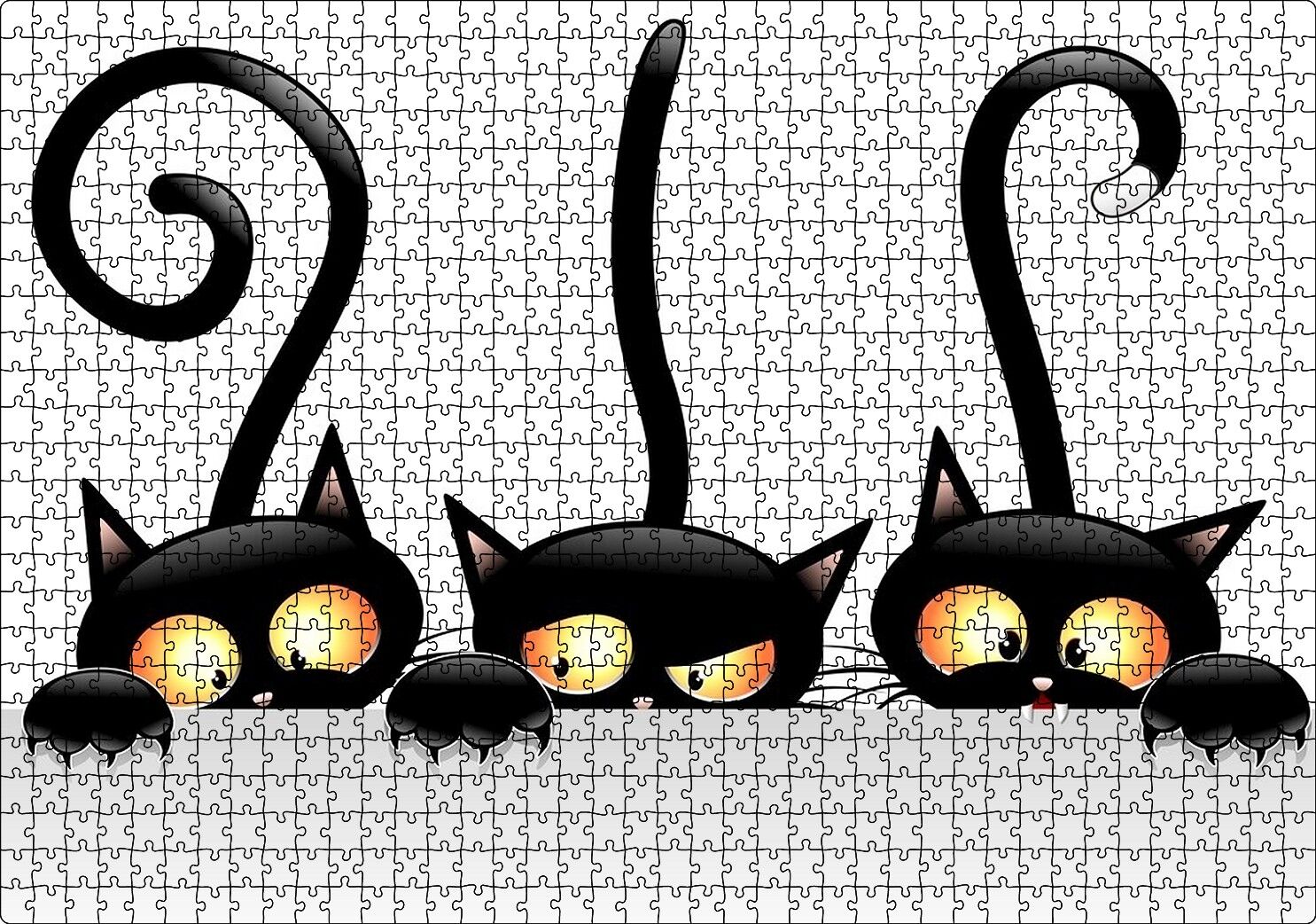 Komik Üç Kedi Görseli Puzzle Yapboz MDF Ahşap 1000 Parça 49 cm X 68 cm