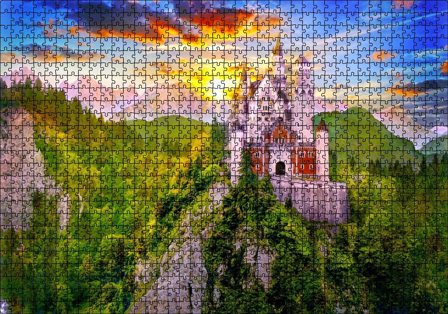 Neuschwanstein Masal Kalesi Almanya Puzzle Yapboz MDF Ahşap 1000 Parça 49 cm X 68 cm
