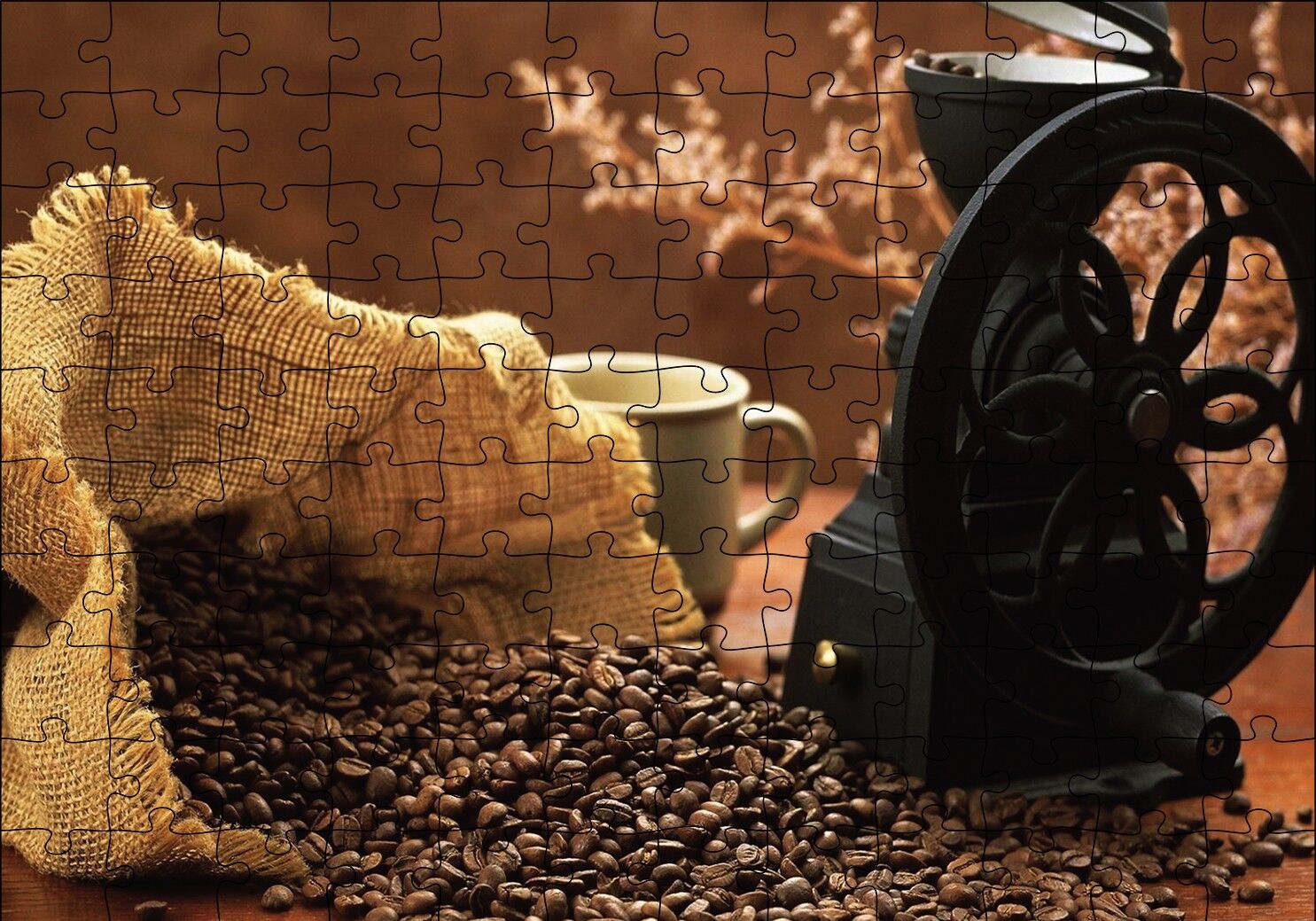 Kahve Kahve Çekme Makinesı Puzzle Yapboz MDF Ahşap 120 Parça 24 cm X 34 cm
