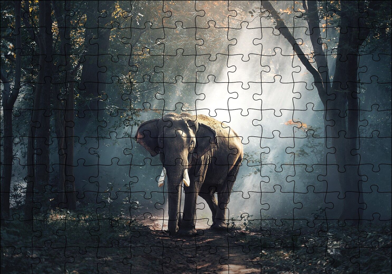 Ormanda Fil Puzzle Yapboz MDF Ahşap 120 Parça 24 cm X 34 cm