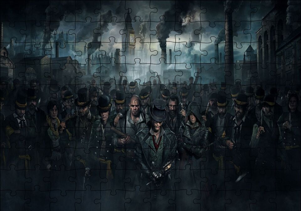 Assassins Creed Syndicate Karakterler Londra ve Kara Dumanlar Puzzle Yapboz MDF Ahşap 120 Parça 24 cm X 34 cm