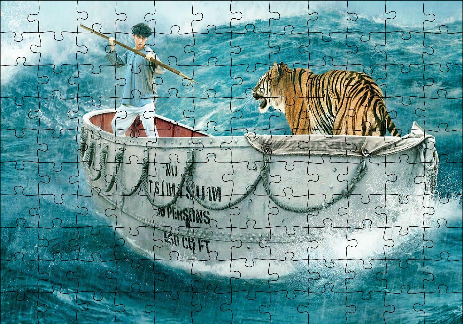 Pi'nin Yaşamı Sandal ve Dev Dalgalar Puzzle Yapboz MDF Ahşap 120 Parça 24 cm X 34 cm