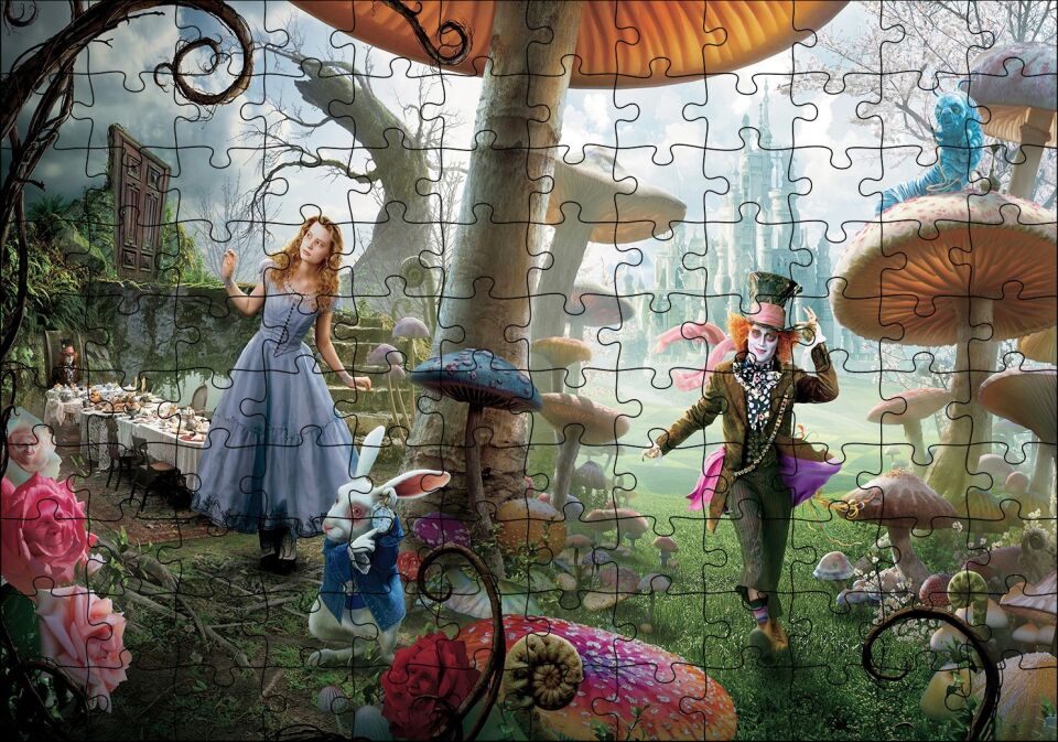 Alice Harikalar Diyarında Görseli Puzzle Yapboz MDF Ahşap 120 Parça 24 cm X 34 cm