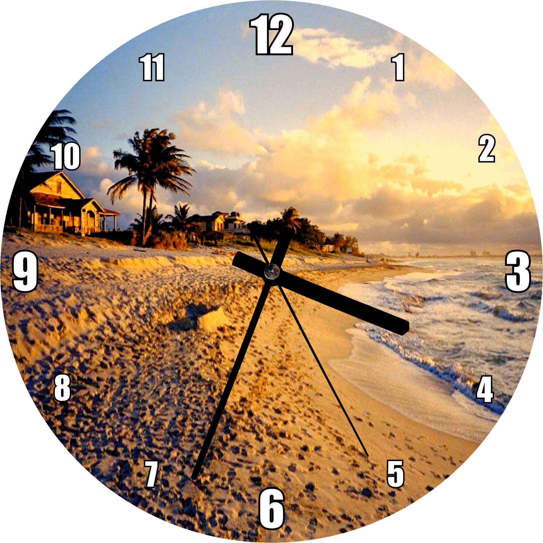 Küba'da Bir Kumsal ve Günbatımı Mdf Ahşap Duvar Saati