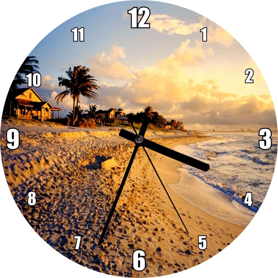 Küba'da Bir Kumsal ve Günbatımı Mdf Ahşap Duvar Saati