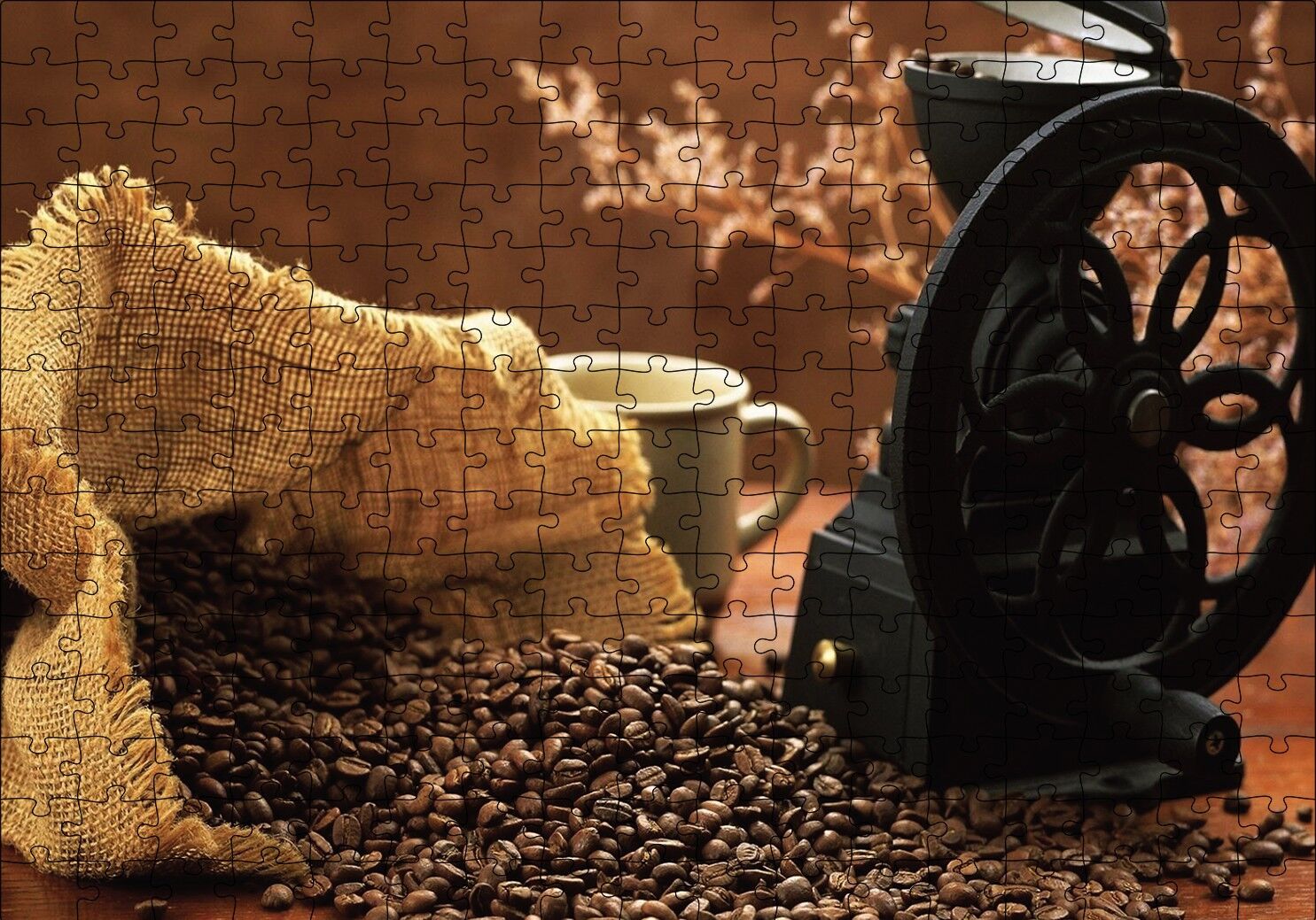 Kahve Kahve Çekme Makinesı Puzzle Yapboz MDF Ahşap 255 Parça 34 cm X 49 cm