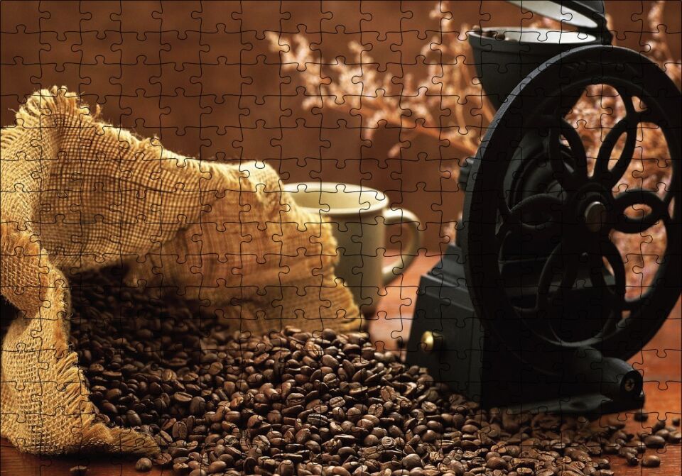 Kahve Kahve Çekme Makinesı Puzzle Yapboz MDF Ahşap 255 Parça 34 cm X 49 cm