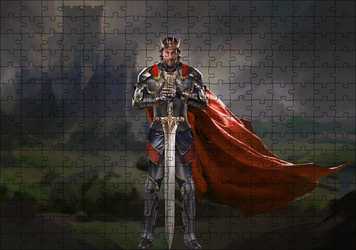 Kral Arthur Sanat Eseri Görseli Puzzle Yapboz MDF Ahşap 255 Parça 34 cm X 49 cm