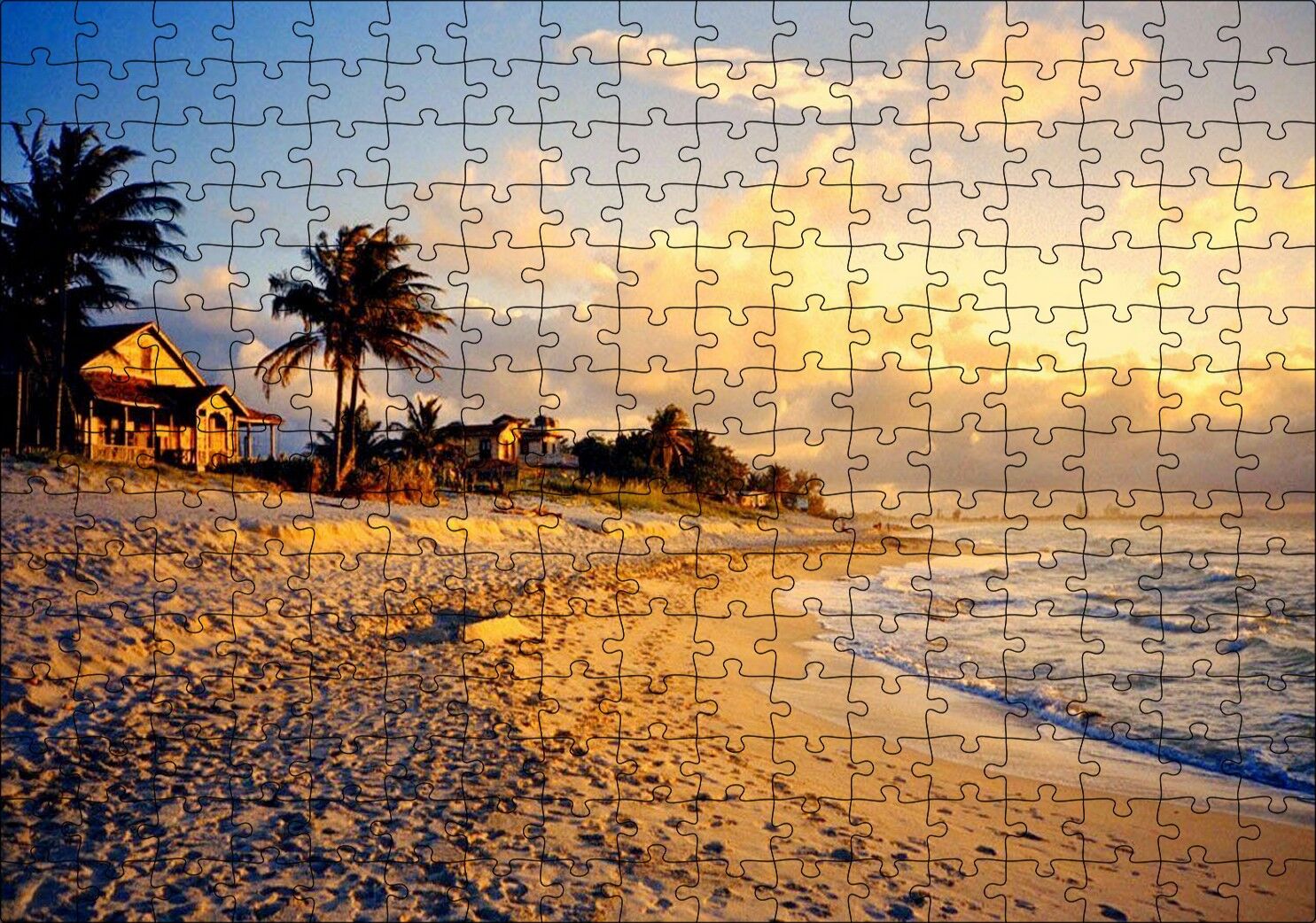 Küba'da Bir Kumsal ve Günbatımı Puzzle Yapboz MDF Ahşap 255 Parça 34 cm X 49 cm