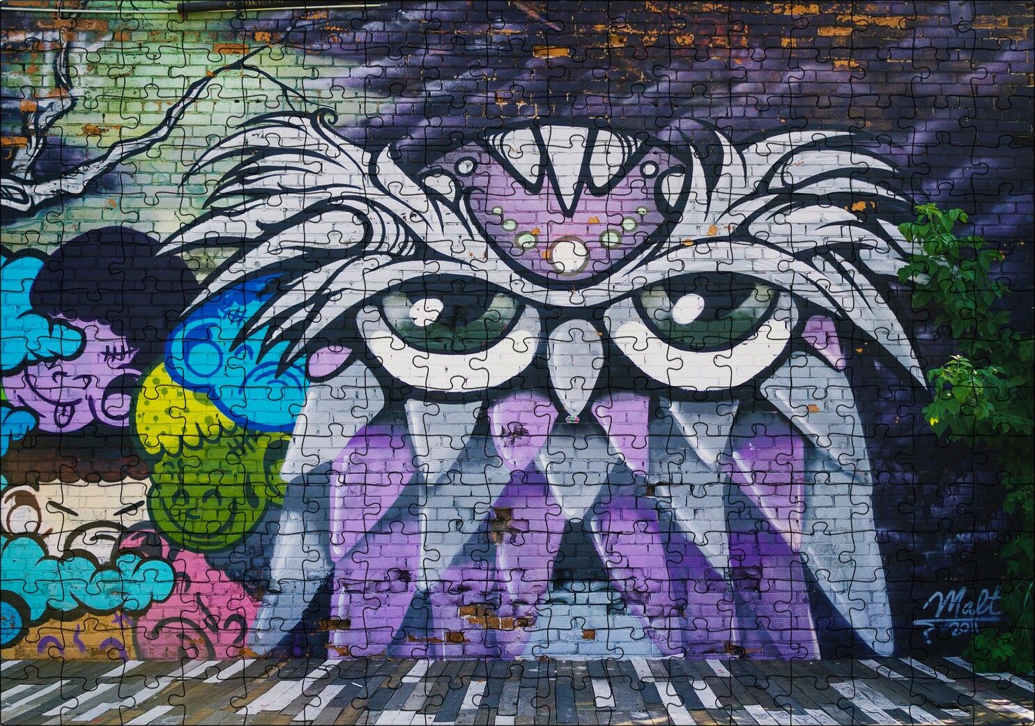 Grafiti Sokak Sanatı Baykuş Görseli Puzzle Yapboz MDF Ahşap 255 Parça 34 cm X 49 cm