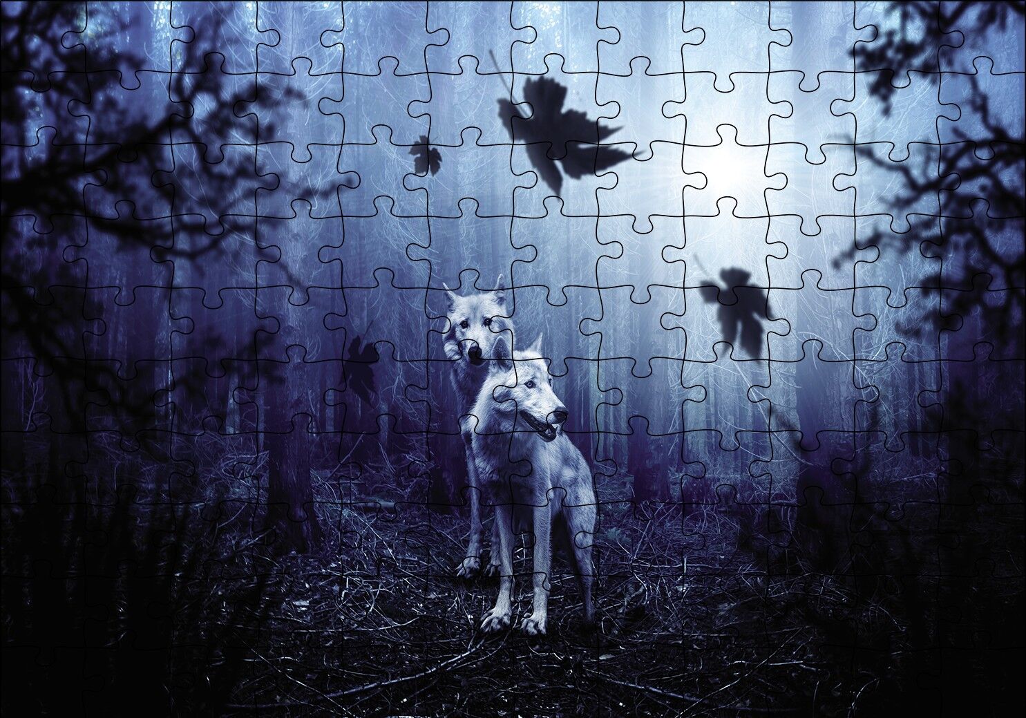 Ormanda Beyaz Kurtlar Puzzle Yapboz MDF Ahşap