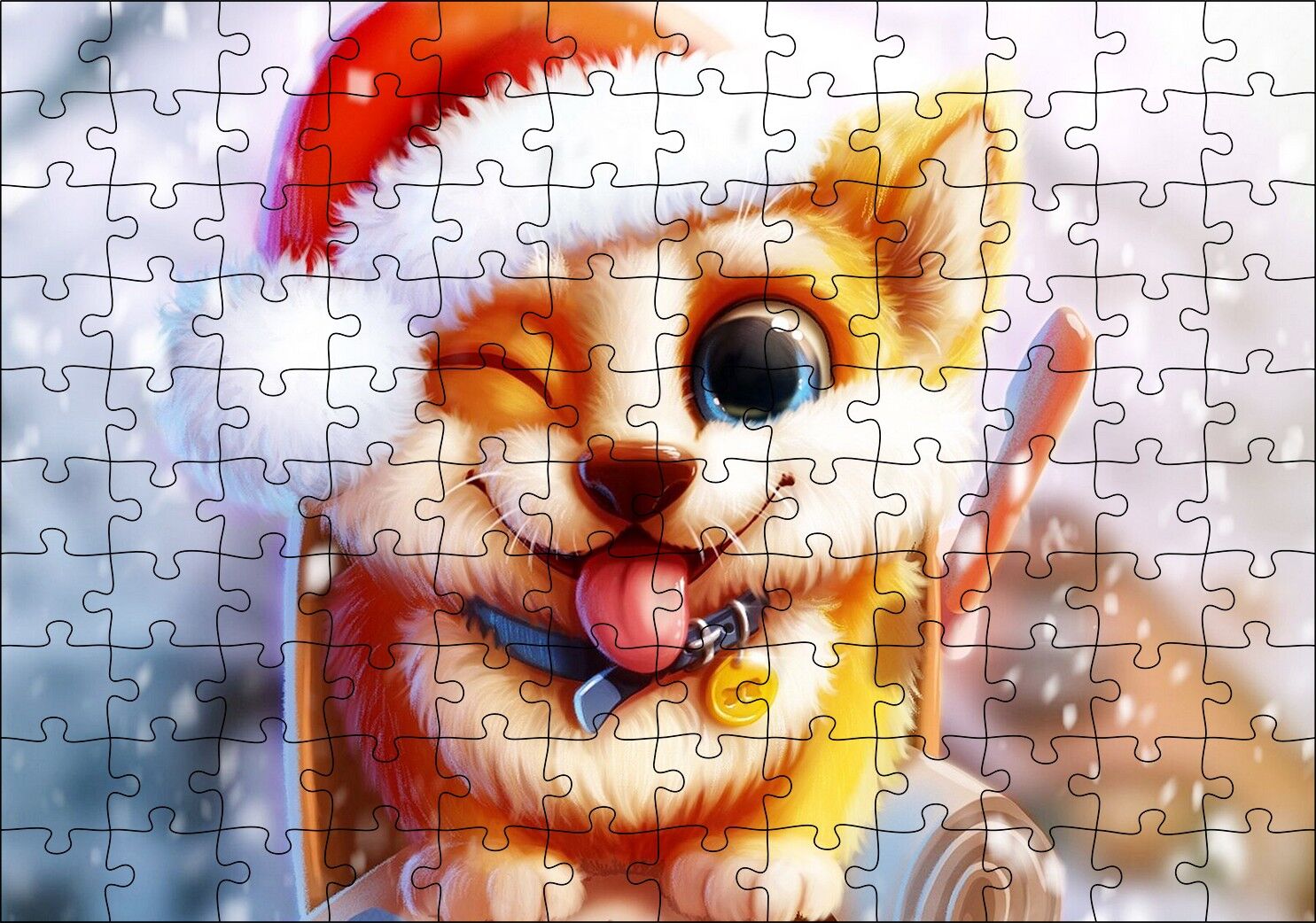 Posta Kutusunun Üzerindeki Köpek ve Karlar Puzzle Yapboz MDF Ahşap