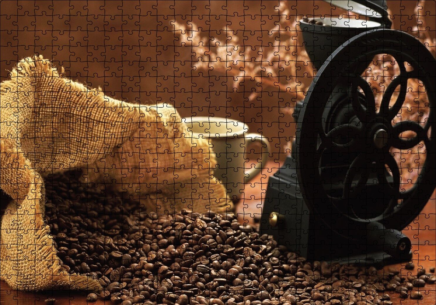 Kahve Kahve Çekme Makinesı Puzzle Yapboz MDF Ahşap 500 Parça 49 cm X 68 cm