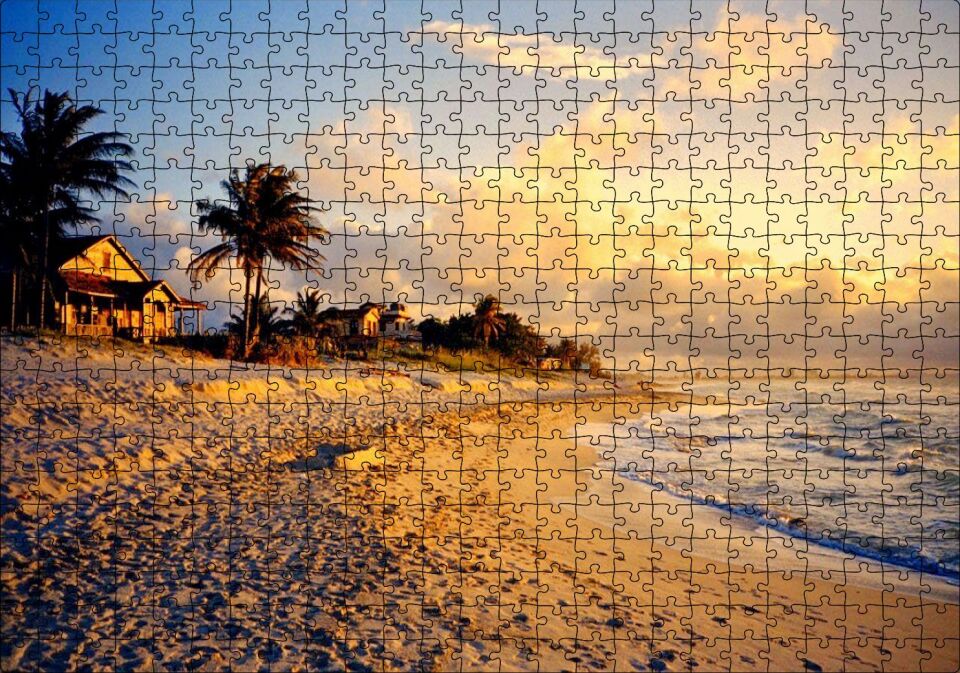 Küba'da Bir Kumsal ve Günbatımı Puzzle Yapboz MDF Ahşap 500 Parça 49 cm X 68 cm