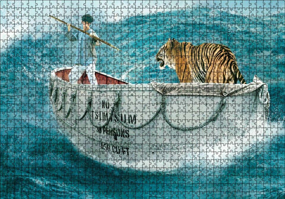 Pi'nin Yaşamı Sandal ve Dev Dalgalar Puzzle Yapboz MDF Ahşap 1000 Parça 49 cm X 68 cm