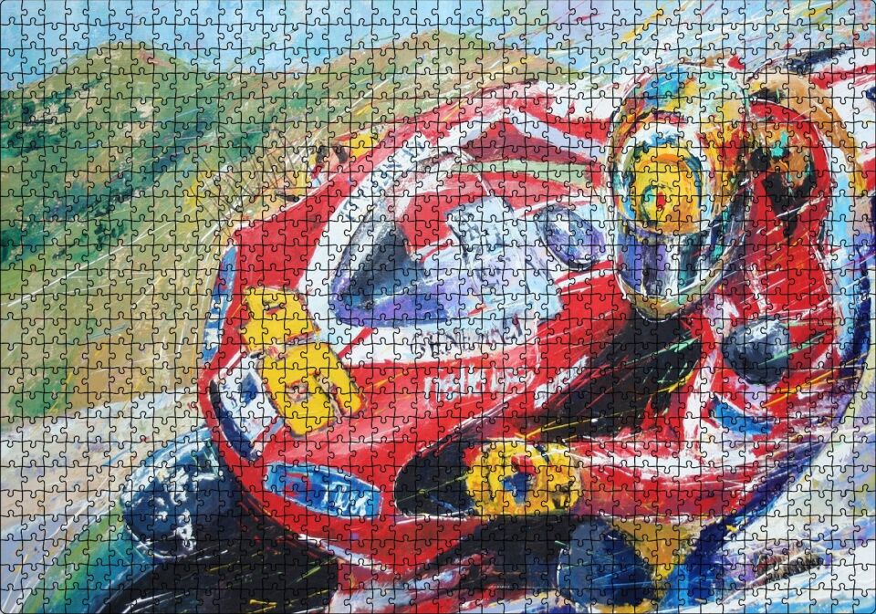 Ahaşap Tablo 46 Numara KırmızMotosiklet Hız Görseli Puzzle Yapboz MDF Ahşap 1000 Parça 49 cm X 68 cm