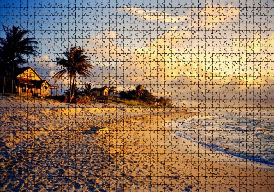 Küba'da Bir Kumsal ve Günbatımı Puzzle Yapboz MDF Ahşap 1000 Parça 49 cm X 68 cm