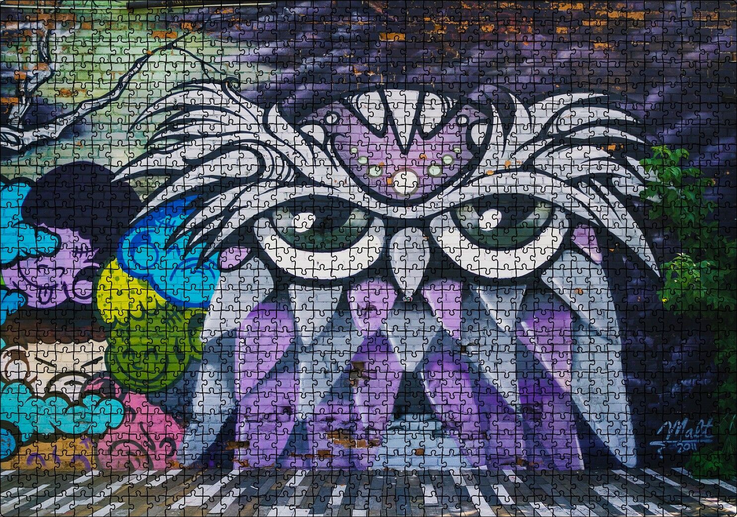 Grafiti Sokak Sanatı Baykuş Görseli Puzzle Yapboz MDF Ahşap 1000 Parça 49 cm X 68 cm