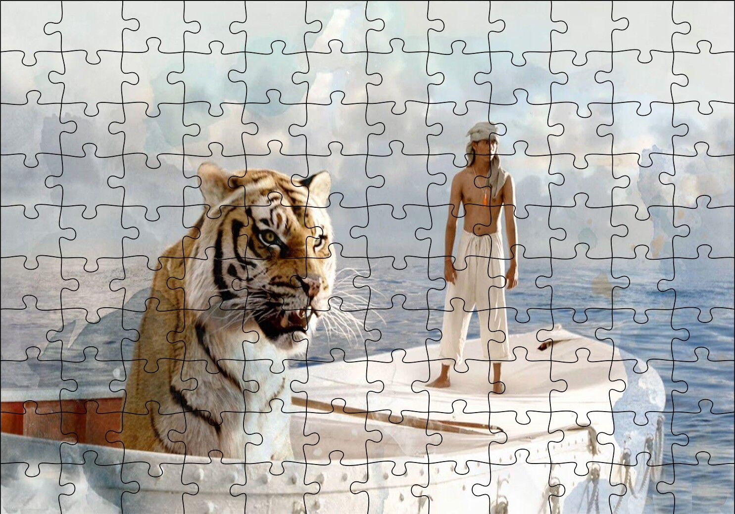 Pi'nin Yaşamı Sandalda Kader Arkadaşları Puzzle Yapboz MDF Ahşap 120 Parça 24 cm X 34 cm