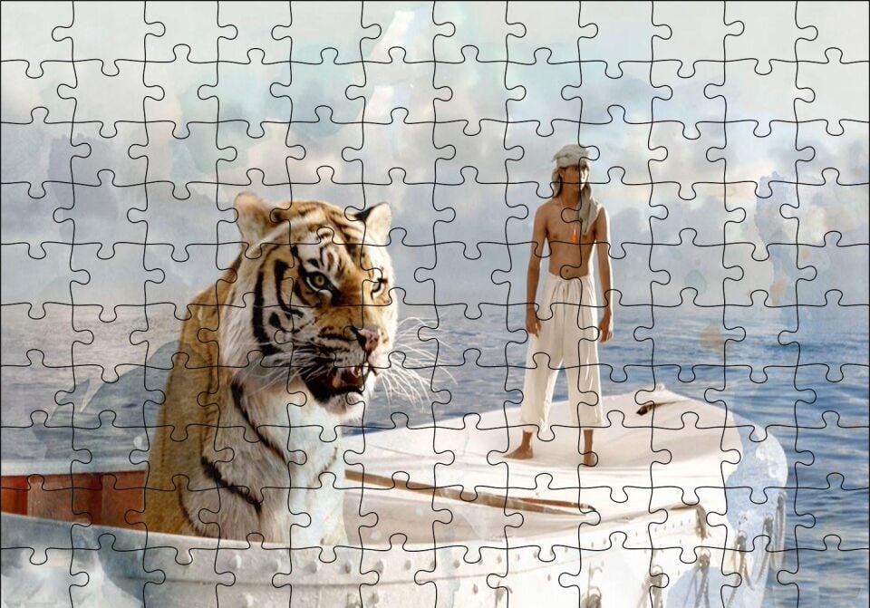 Pi'nin Yaşamı Sandalda Kader Arkadaşları Puzzle Yapboz MDF Ahşap 120 Parça 24 cm X 34 cm