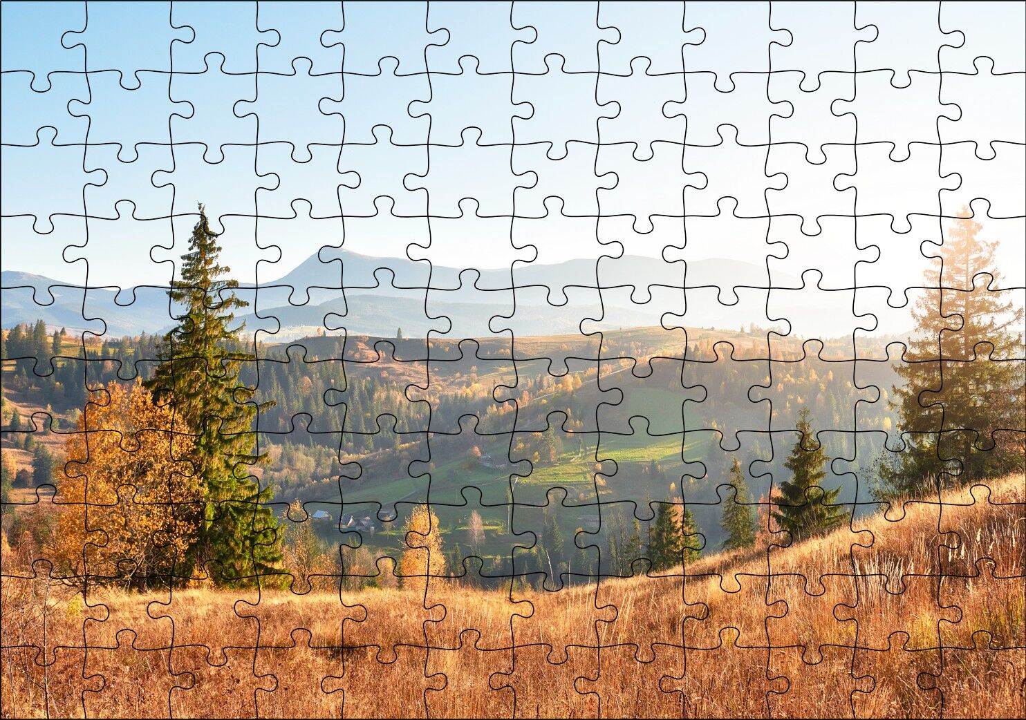 Yeşil Tepelerde Güneşli Bir Gün Puzzle Yapboz MDF Ahşap
