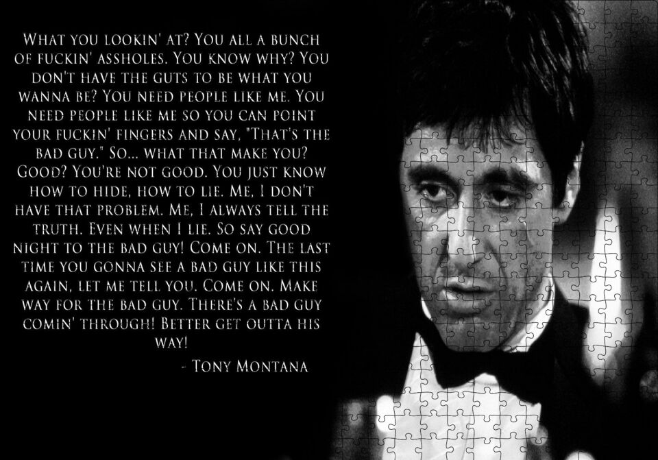 Yaralı Yüz Tony Montana Sözü Puzzle Yapboz MDF Ahşap 500 Parça 49 cm X 68 cm